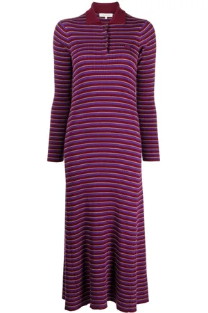 Maison Kitsuné Vestido midi a rayas con parche de zorro