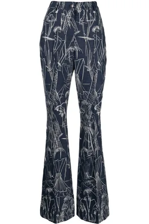AKRIS Vaqueros acampanados con boceto estampado