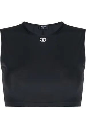 CHANEL Top sin mangas corto con logo CC 1990
