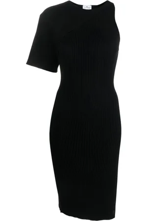 Courrèges Vestido midi de canalé asimétrico