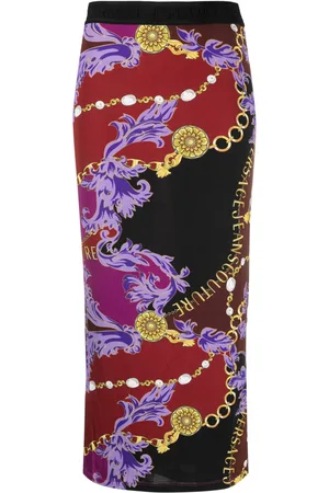 VERSACE Falda midi con estampado Logo Couture