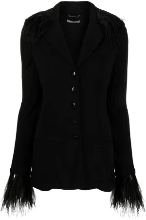 Alberta Ferretti Chaqueta con botones y ribete de plumas