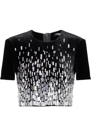 Balmain Blusa corta con lentejuelas