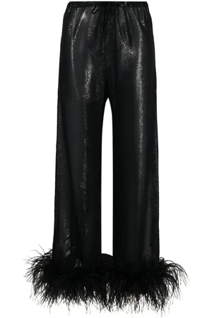 Oseree Pantalones de pijama con ribete de plumas