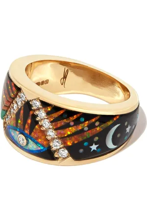 JACQUIE AICHE Anillo Galaxy Eye Starburst en oro amarillo de 14kt con diamante
