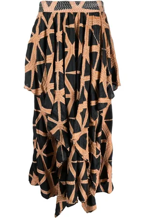 ULLA JOHNSON Falda midi asimétrica con estampado abstracto