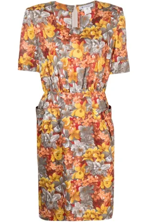 Lanvin Vestido midi con motivo floral 1980