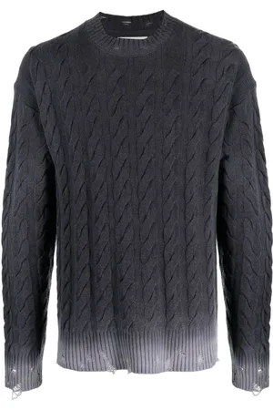 LANEUS Distressed cable-knit jumper