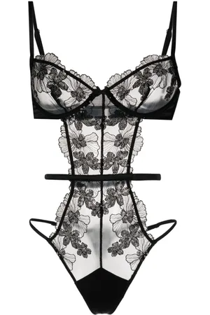 FLEUR DU MAL Body Sequin Violet con encaje floral