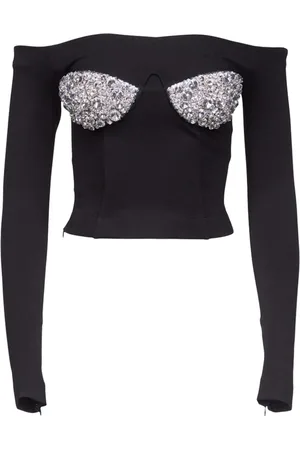 AREA Top con hombros descubiertos y bustier con cristal