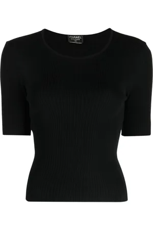 CHANEL Top de canalé con manga corta 2010