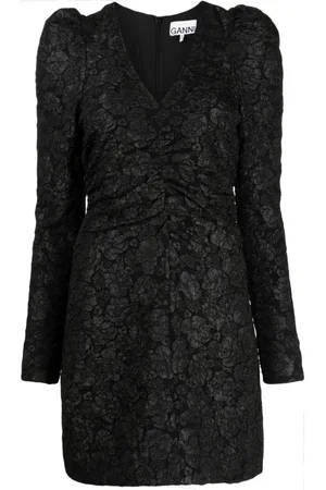Ganni Vestido con cuello en V y motivo floral en jacquard