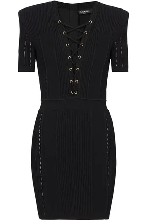 Balmain Vestido corto con cordones y cuello en V