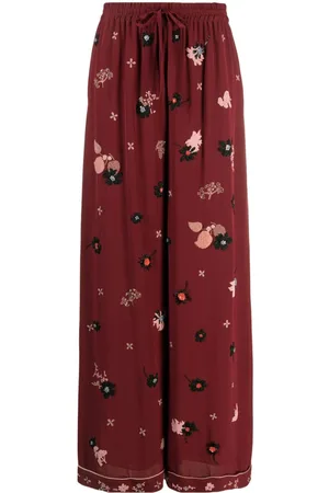 VALENTINO GARAVANI Pantalones palazzo de seda con detalle bordado