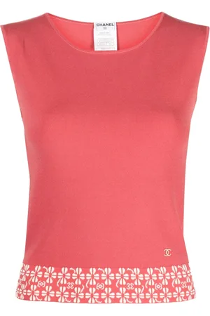 CHANEL Top sin mangas con logo CC 2001