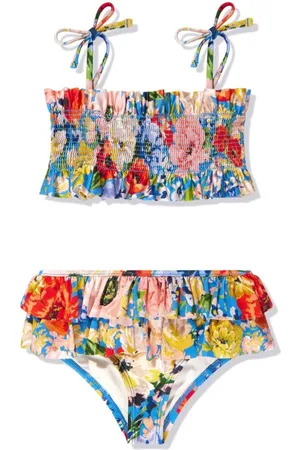 ZIMMERMANN Bikini con motivo floral y volantes