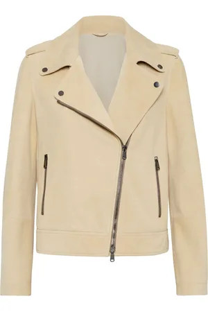 Cazadoras y abrigos, CHAQUETA BIKER SLIM FIT DE ANTE AUTÉNTICO CON  CREMALLERA ASIMÉTRICA BEIGE