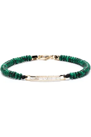 LUIS MORAIS Pulsera de cuentas en oro amarillo de 14 kt con malaquita y diamante