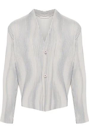 Issey Miyake Chaqueta Tweed Pleats sin cuello