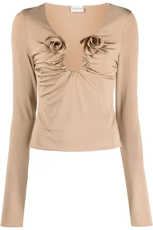 MAGDA BUTRYM Blusa fruncida con apliques florales
