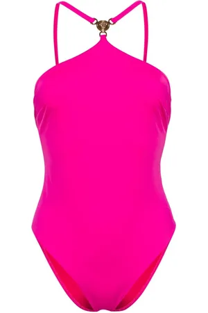 VERSACE Bañador con cuello halter y placa Medusa