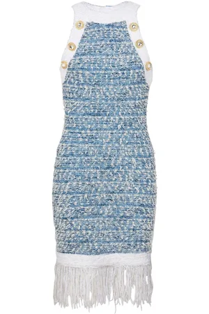 Balmain Vestido corto de tweed con flecos