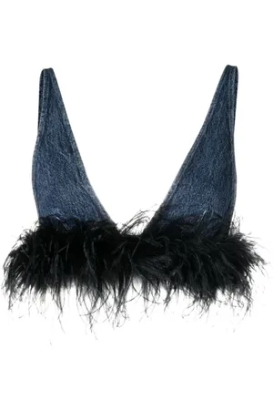 Miu Miu Top con ribete de plumas