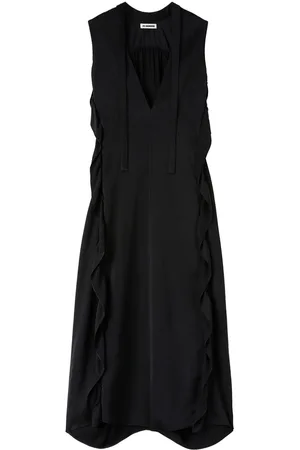 Jil Sander Vestido largo de satén con ribete de volantes