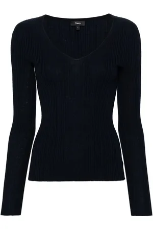THEORY Top de canalé con cuello en V