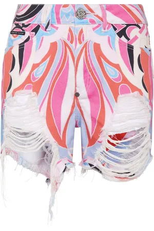 Philipp Plein Shorts Colorful Circus con detalles rasgados