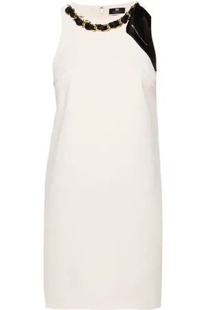 Elisabetta Franchi Vestido corto de crepé con detalle de cadena