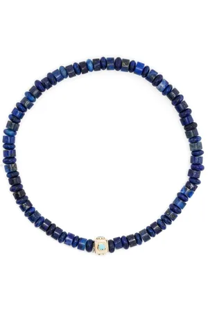 LUIS MORAIS Pulsera en oro amarillo de 14 kt con cuentas de lapislázuli