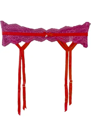  Conjunto de lencería de encaje con apliques de encaje para  mujer, conjunto de lencería roja S-XL con liga y medias, Rojo - : Ropa,  Zapatos y Joyería