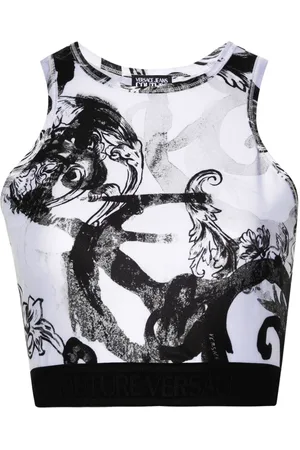 VERSACE Top corto con estampado Magazine