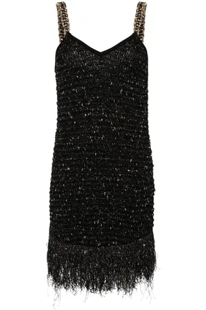 Balmain Vestido corto de lúrex y tweed con flecos