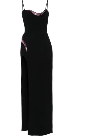 DAVID KOMA Vestido largo con apliques metalizados