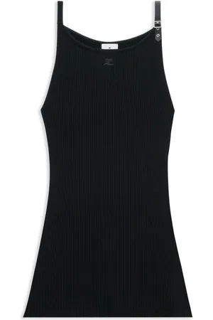 Courrèges Vestido corto de canalé con aplique del logo
