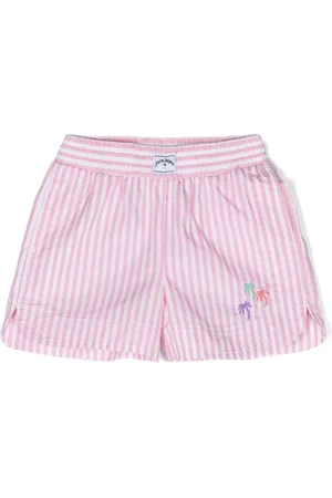 Palm Angels Pantalones cortos a rayas con bordado 3 Palms