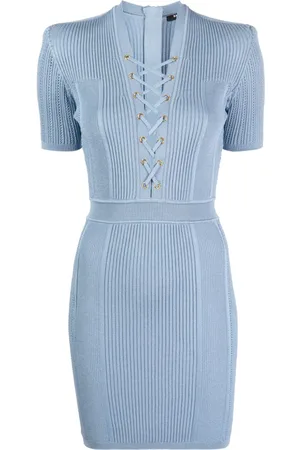 Balmain Vestido corto con cordones y cuello en V