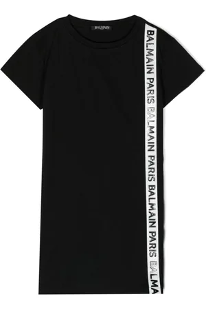 Balmain Vestido estilo camiseta con franjas del logo