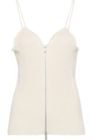 Jil Sander Top de canalé con cuello en V