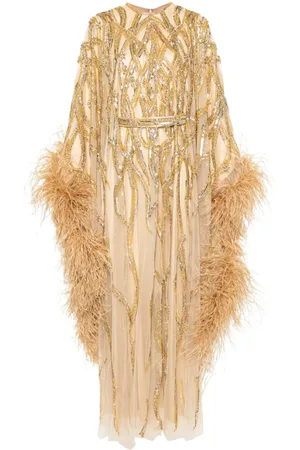 Dina Melwani Vestido de fiesta con ribete de plumas