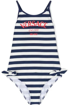 VERSACE Bañador a rayas con logo estampado