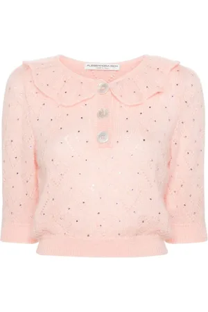 Alessandra Rich Blusa corta con detalles de cristal