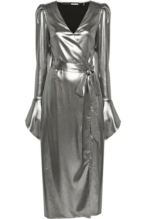 ROTATE Vestido de lamé midi cruzado