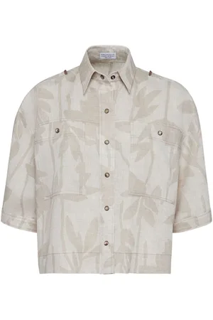 Brunello Cucinelli Camisa con hojas estampadas