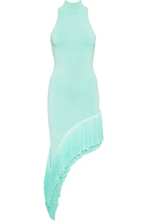 DAVID KOMA Vestido midi asimétrico con flecos