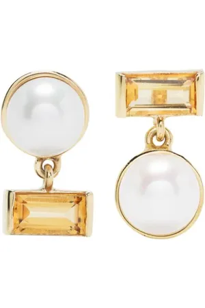 Aliita Pendientes Perla Baguette en oro amarillo de 9kt con citrino y perla