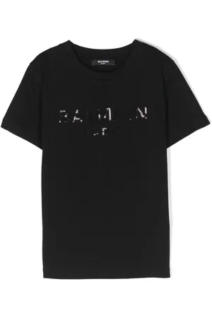 Balmain Camiseta con logo de lentejuelas