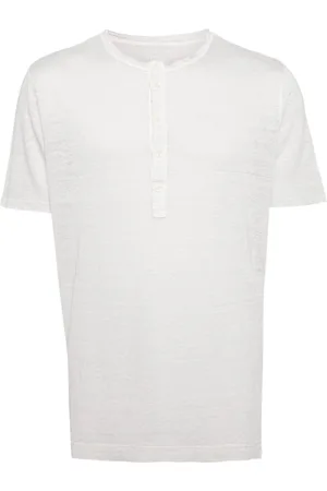 120% Lino Camiseta con solapas de botones